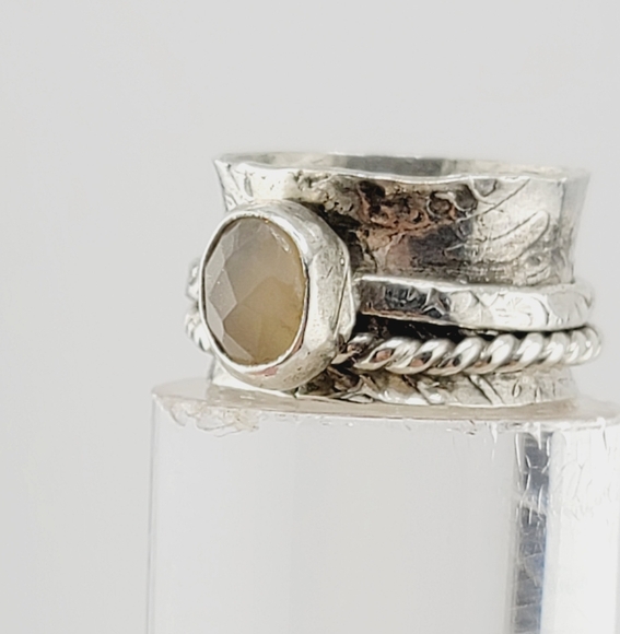 YELLOW SAPPHIRE ANXIETY RELIEF RING HANDMADE IN STERLING SILVER METAL SIZE 7 - Picture 3 of 6